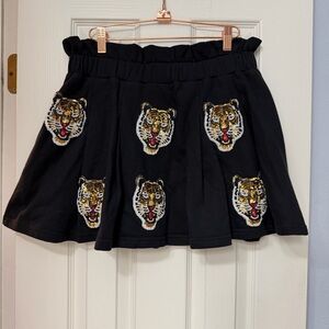 Black Embroidered Tiger Skort
